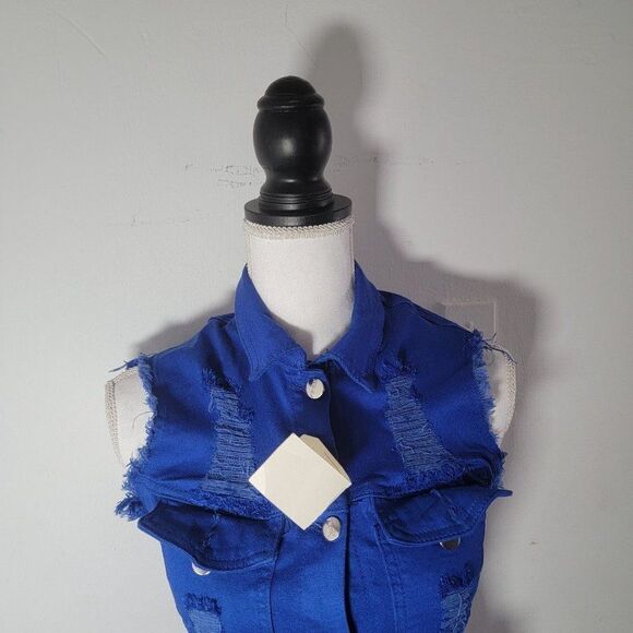 Aroma Womens Dark Blue Distressed Collared Button Front Jean Denim Dress Small - Picture 7 of 10